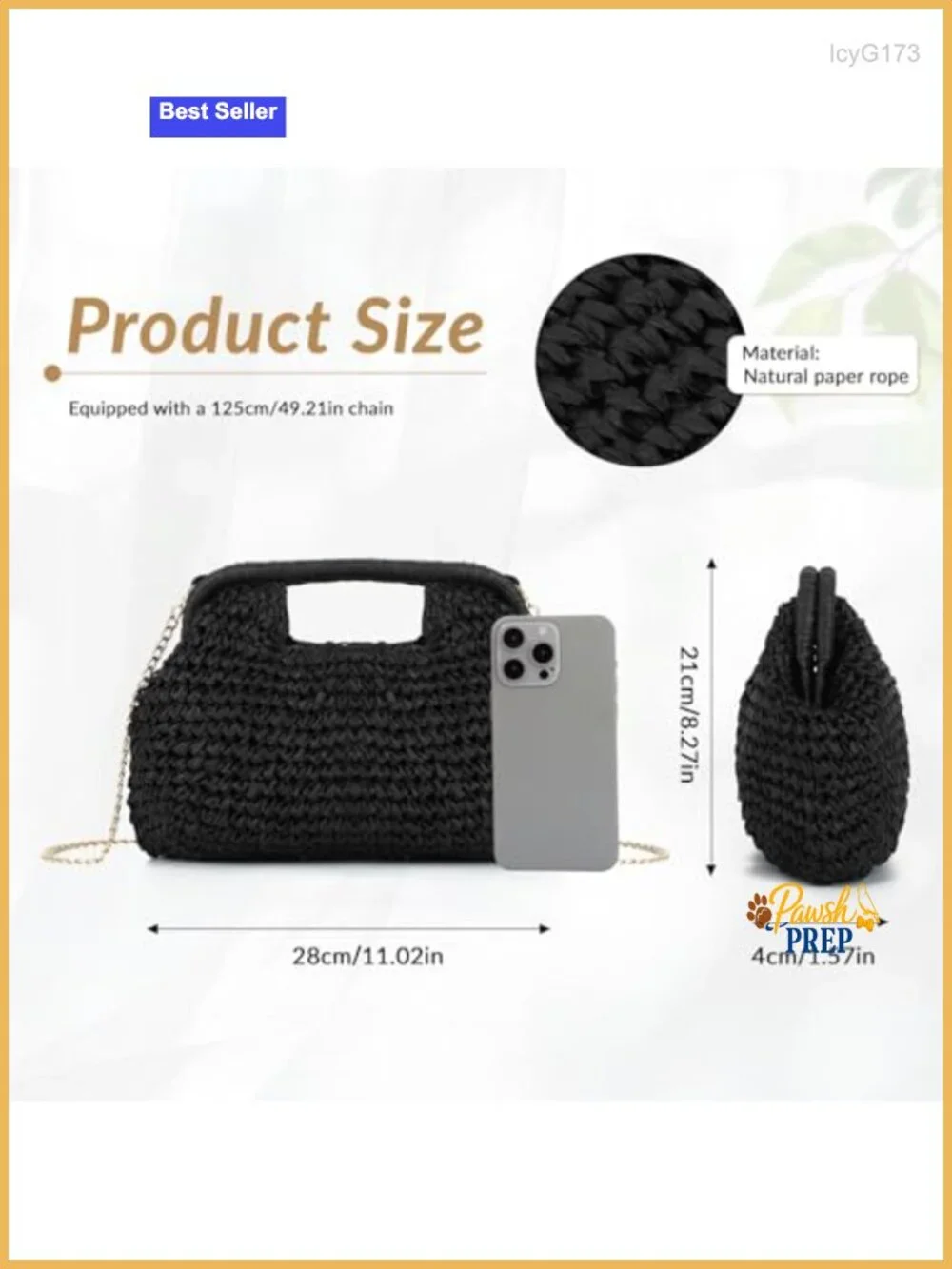 Handwoven Straw Clutch Purse Wicker Chain Shoulder Bag Summer